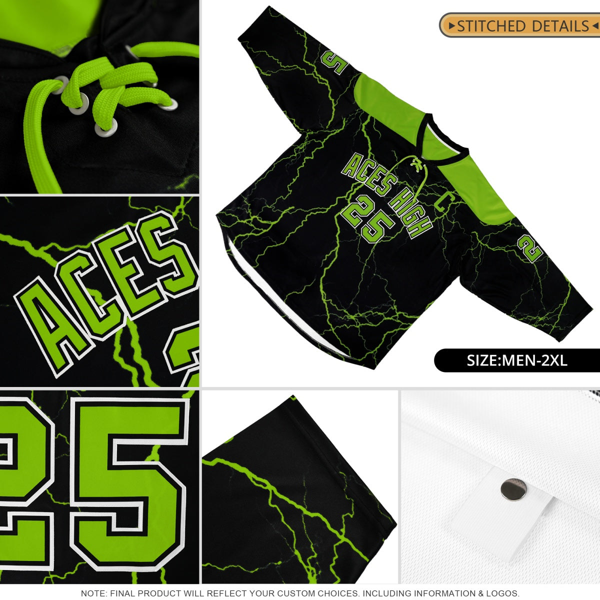 Custom Black Gold White Star Series Personalization Lace-Up Neck Hockey Jersey| KXKSHOP