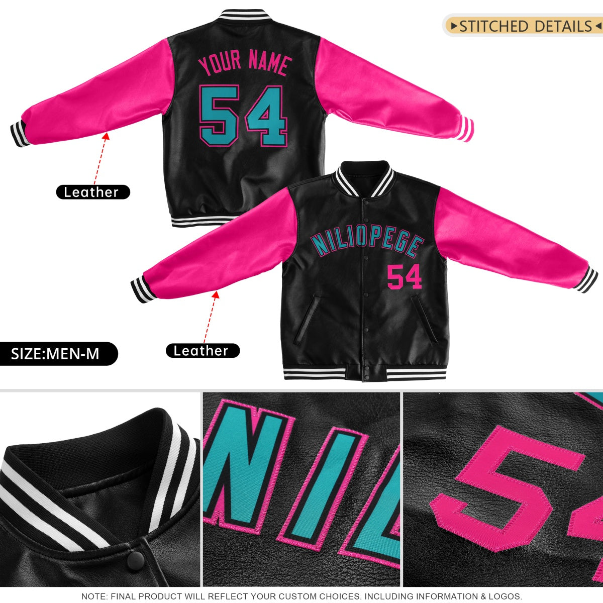 Custom Royal Blue Yellow Raglan Sleeves Full-Snap Varsity Faux Leather Letterman Jacket| KXKSHOP