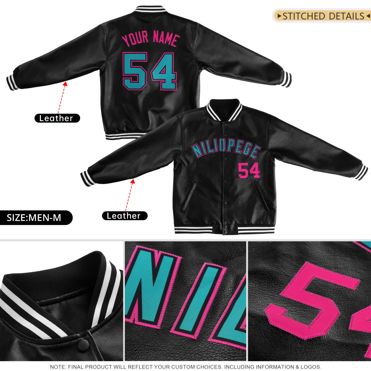 Custom White Kelly Green Orange Full-Snap Varsity Faux Leather Letterman Jacket| KXKSHOP