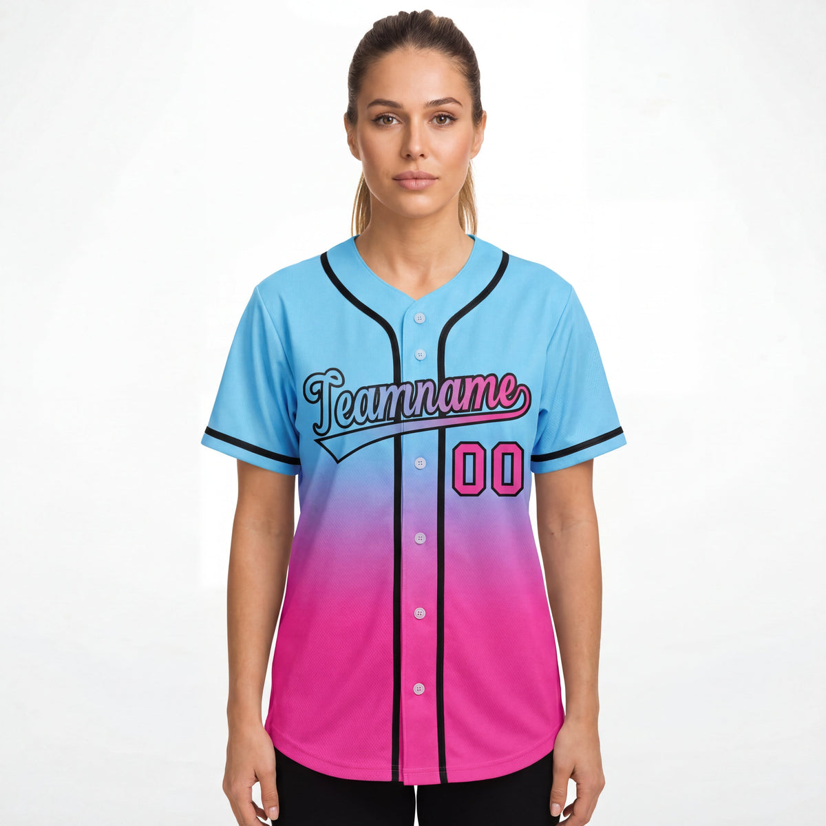 Custom Light Blue Pink Gradient Fashion Authentic Baseball Jersey For Women | KXKSHOP