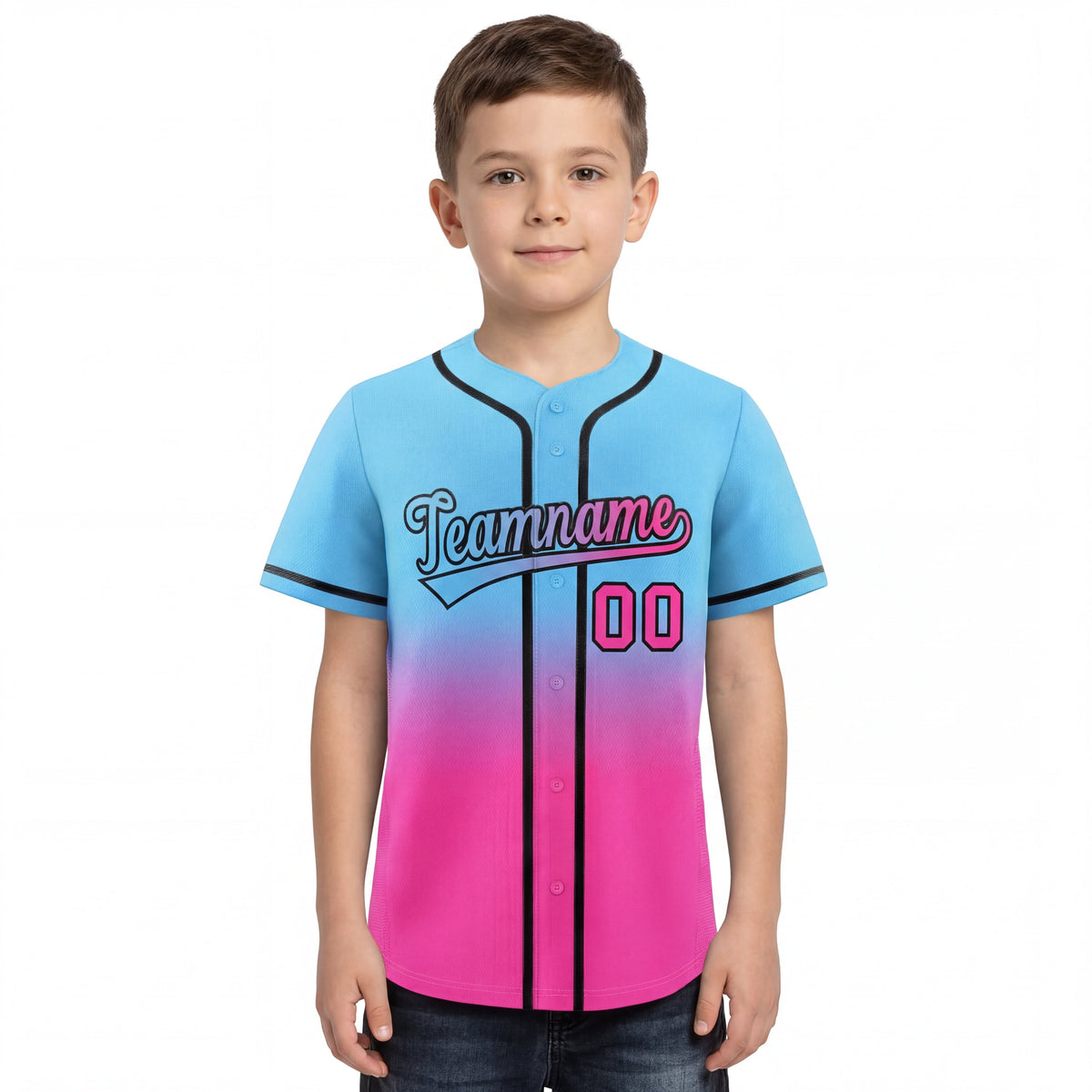 Custom Light Blue Pink Gradient Fashion Authentic Baseball Jersey For Youth | KXKSHOP