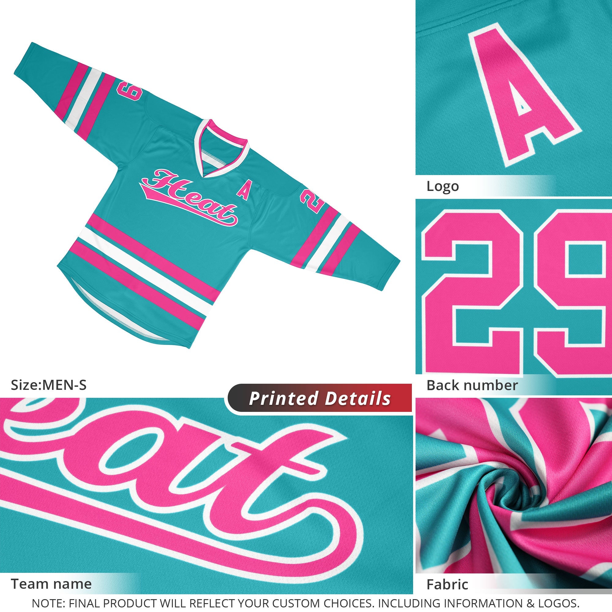 Custom Aqua Pink-White Classic Style Hockey Jersey | KXKSHOP