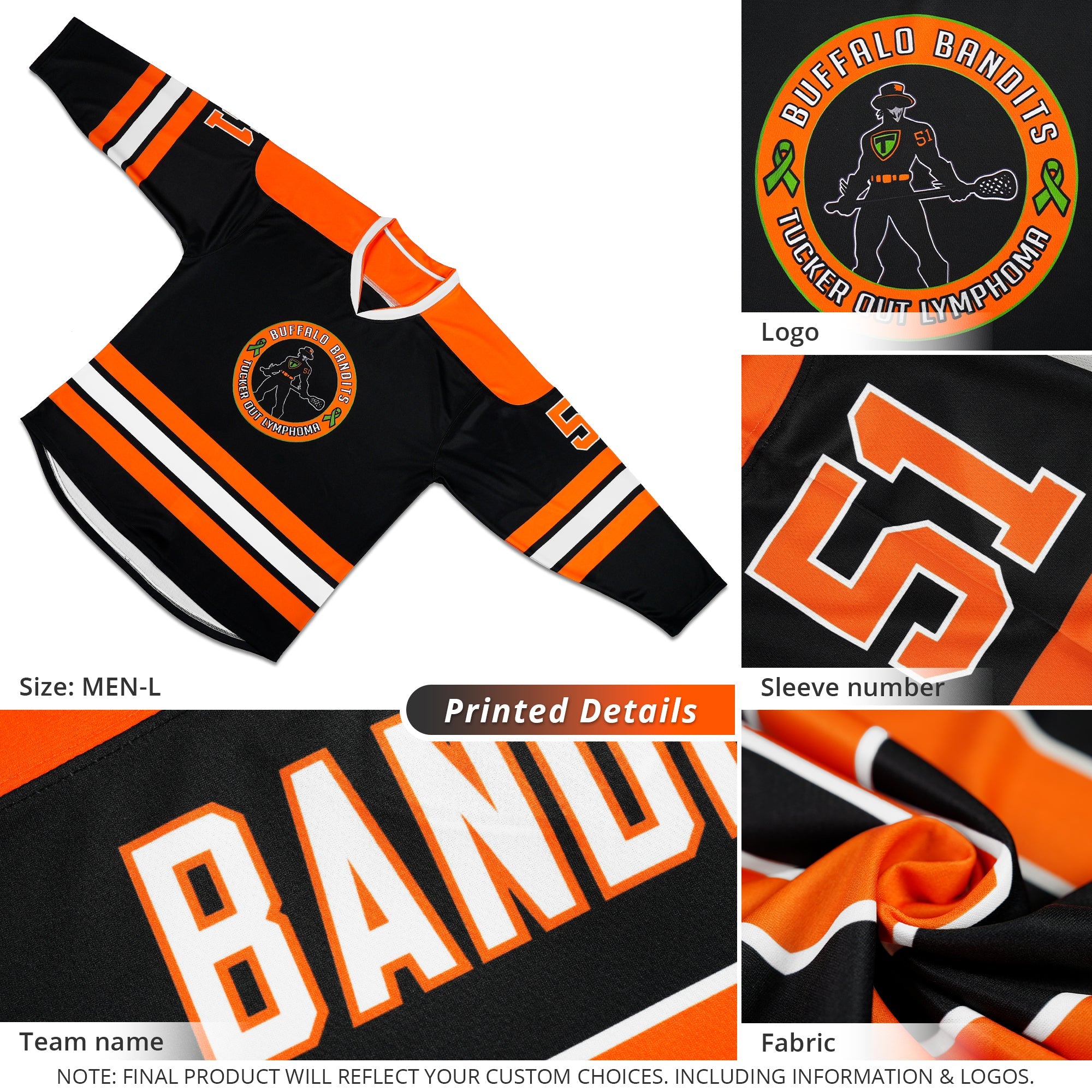 Custom Black Orange-White Personalized Classic V-Neck Hockey Jersey | KXKSHOP