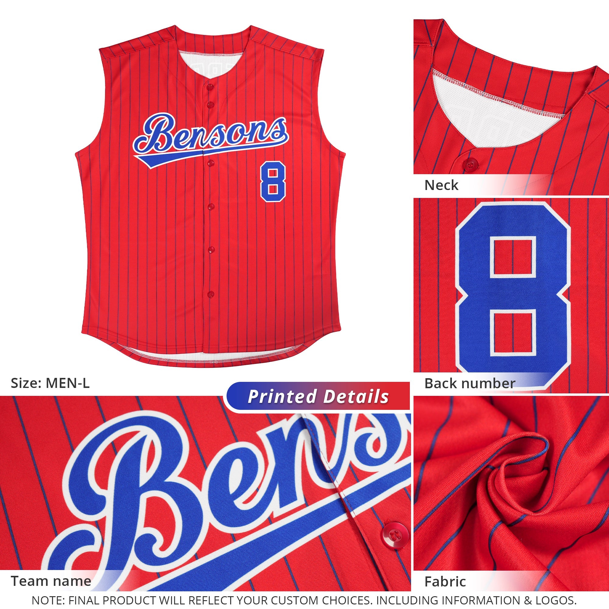 Custom Red Royal-White Sleeveless Stripe Fashion Baseball Jersey