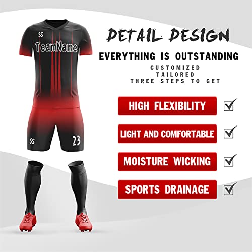 Custom Blak Red Sports Training Football Kits Jersey