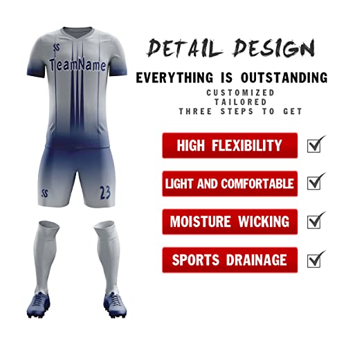 Custom Gray Navy Soft Training Uniform Football Kits Jersey