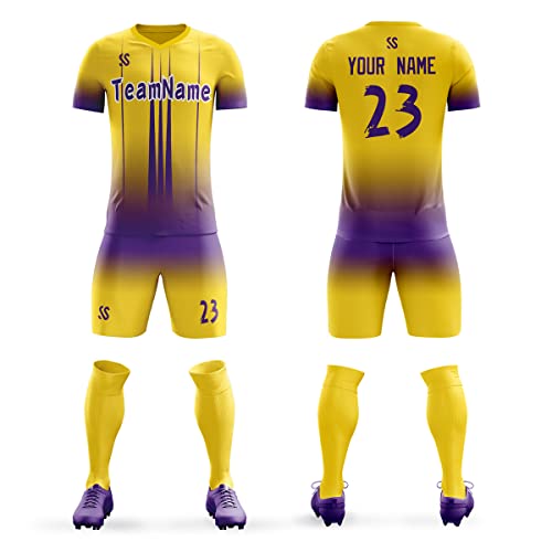 Custom Yellow Purple Soft Training Uniform Football Kits Jersey