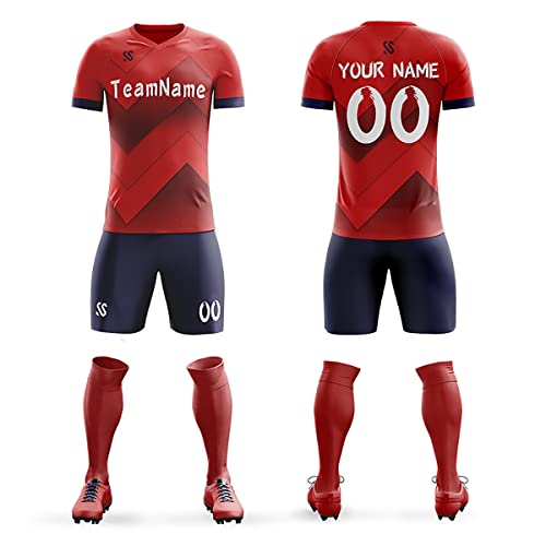Custom Red Navy Soft Training Uniform Football Kits Jersey