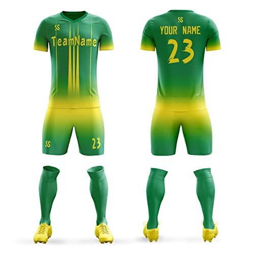 Custom Green Yellow Soft Training Uniform Football Kits Jersey