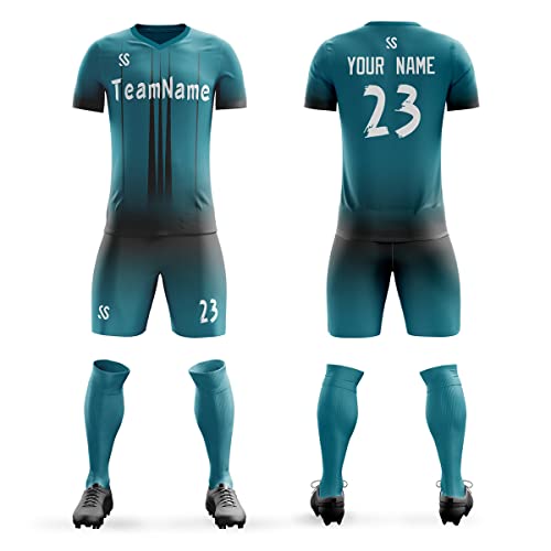 Custom Teal Black Soft Training Uniform Football Kits Jersey