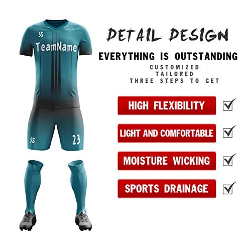Custom Teal Black Soft Training Uniform Football Kits Jersey
