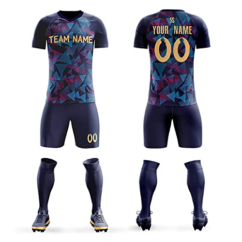 Custom Navy Yellow Sports Training Football Kits Jersey