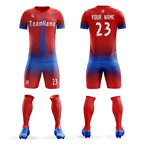 Custom Red Blue Soft Training Uniform Football Kits Jersey