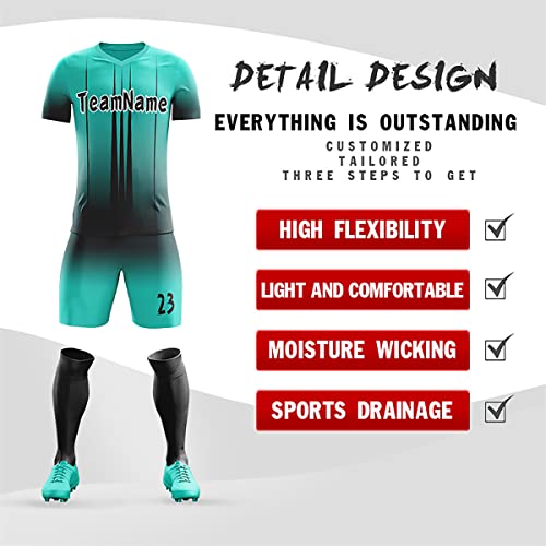 Custom Teal Black Soft Training Uniform Football Kits Jersey