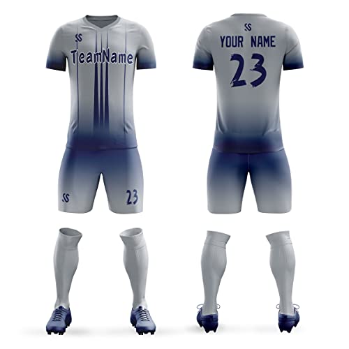 Custom Gray Navy Soft Training Uniform Football Kits Jersey
