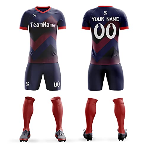 Custom Navy Red-White Soft Training Uniform Football Kits Jersey