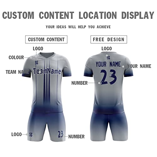 Custom Gray Navy Soft Training Uniform Football Kits Jersey