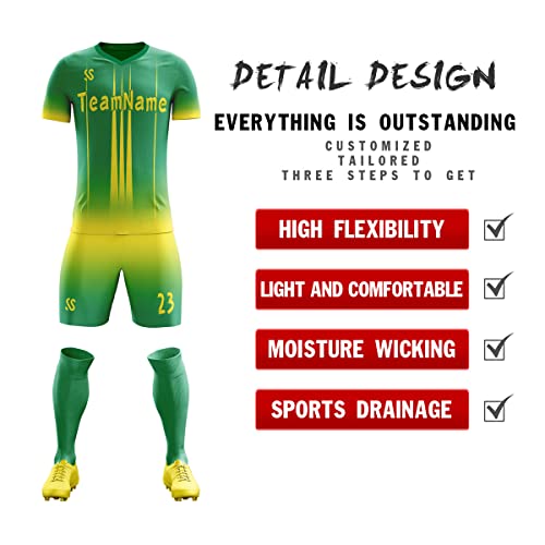 Custom Green Yellow Soft Training Uniform Football Kits Jersey