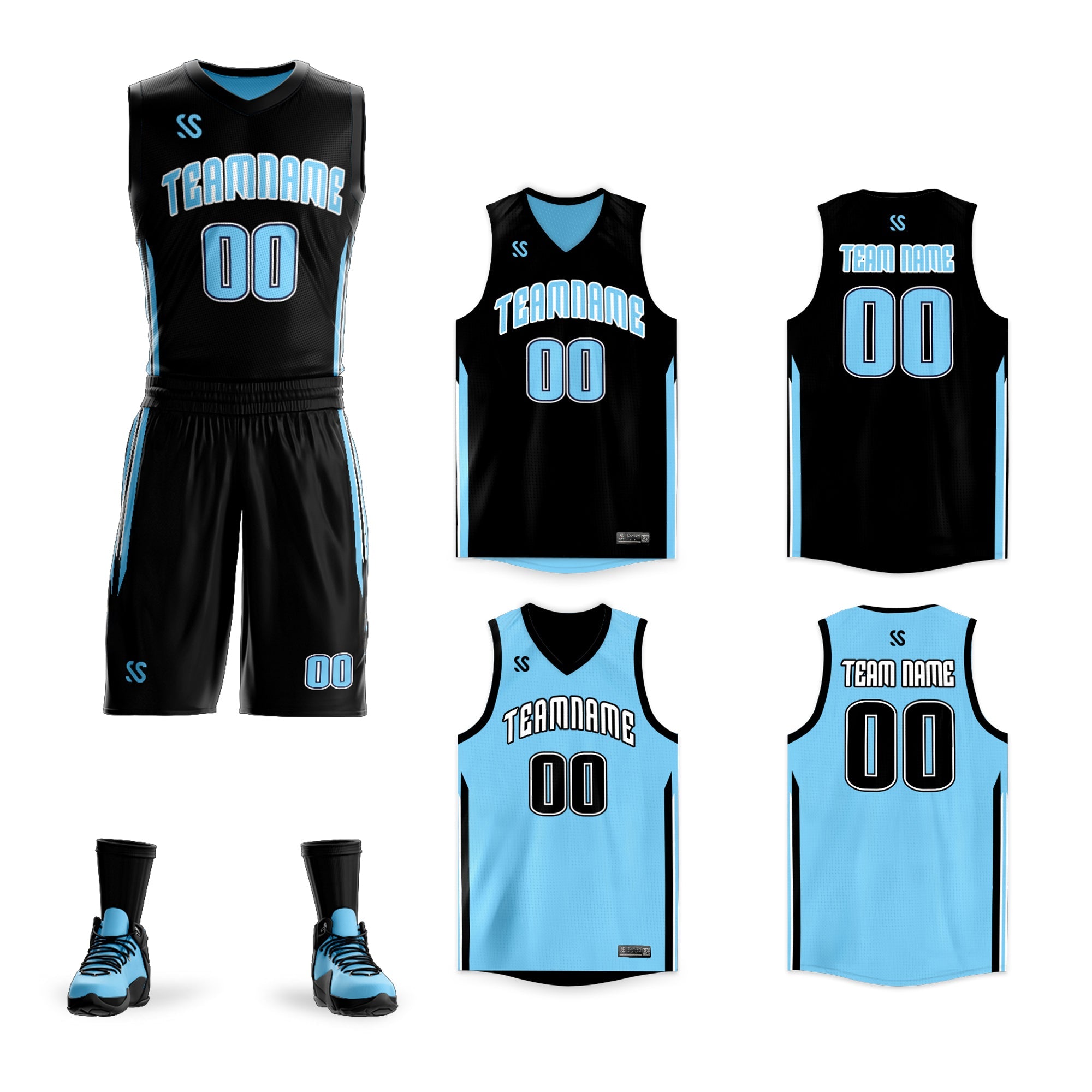 Benutzerdefinierte Schwarz Blau Doppel Seite Kits Design Sportswear Basketball Jersey