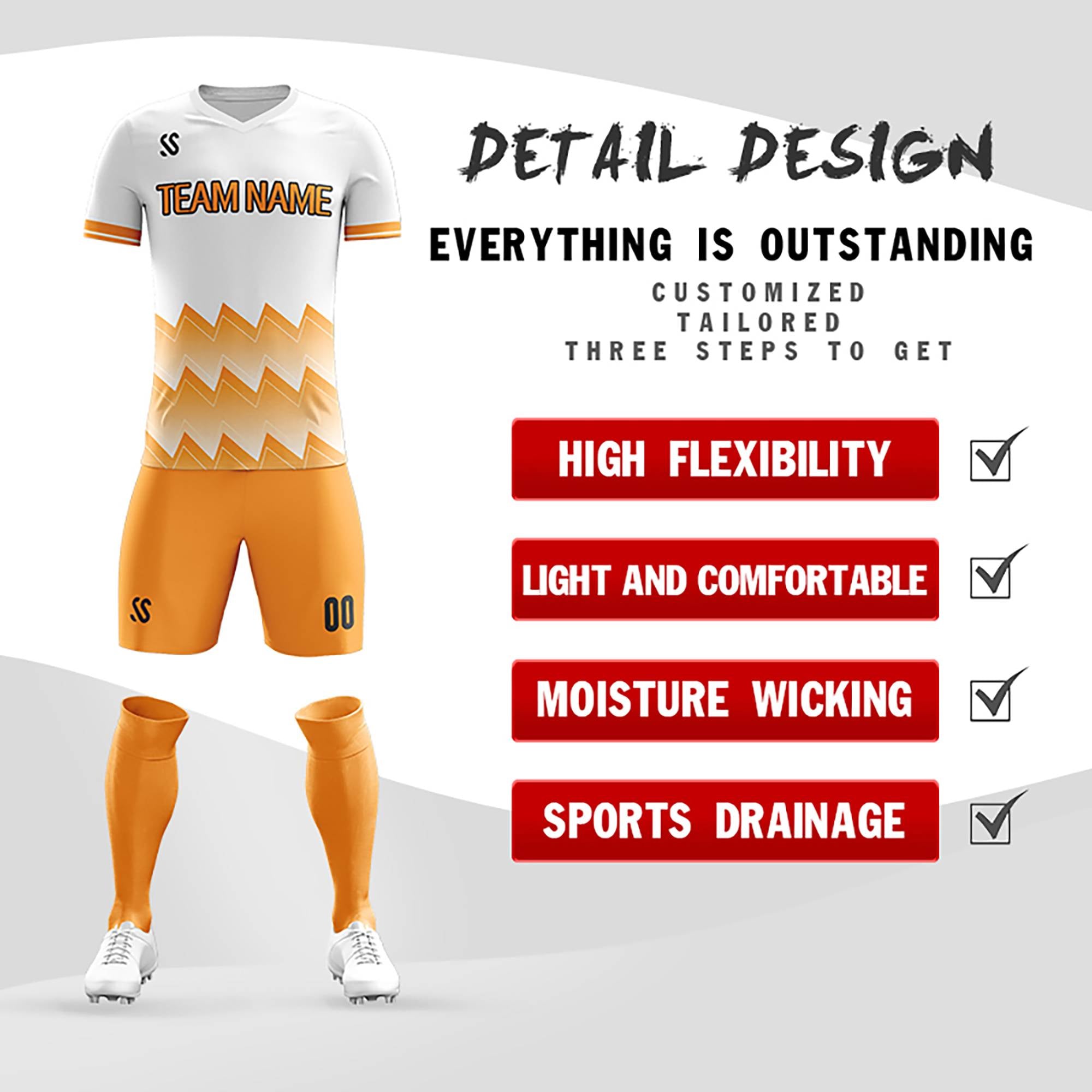 Custom Orange Printing Outdoor Breathable football kits Jersey| KXKSHOP