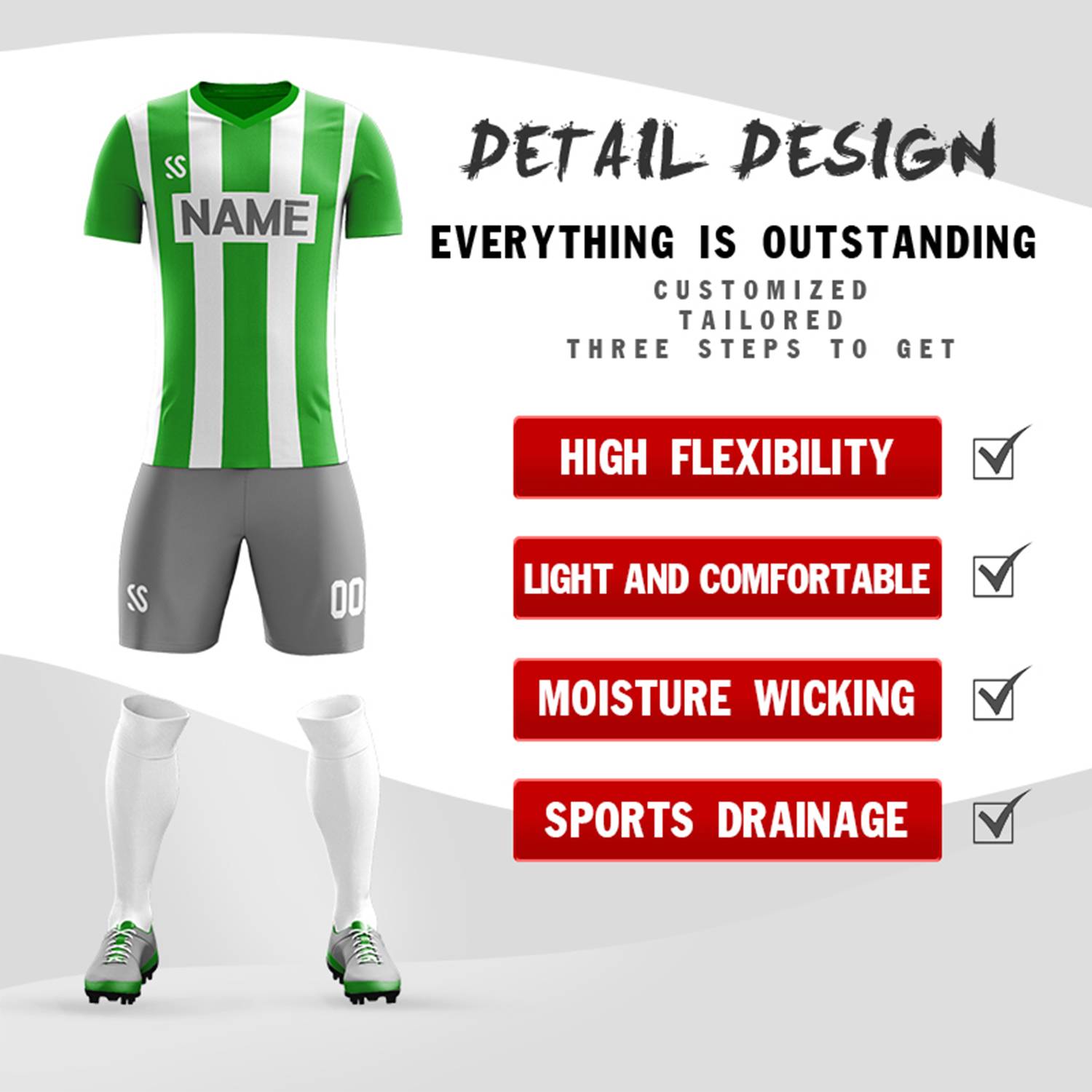 Custom Green Gray Casual Outdoor Football Kits Jersey