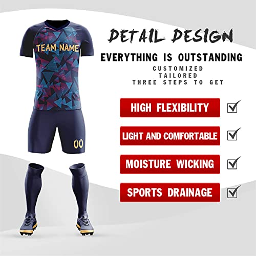 Custom Navy Yellow Sports Training Football Kits Jersey