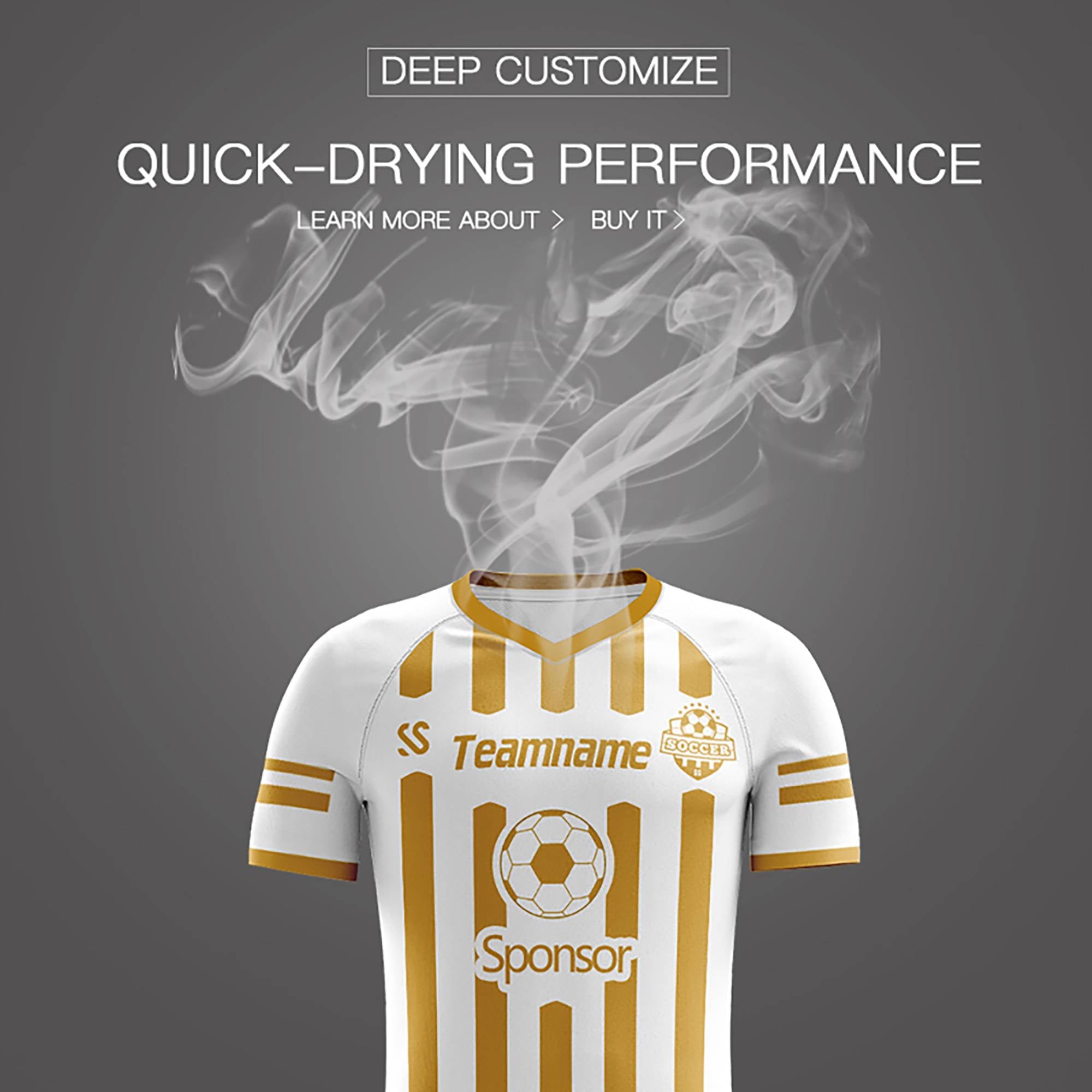 Maillot de football personnalisé avec impression décontractée en or blanc