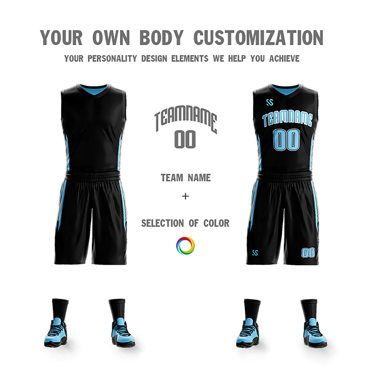 Custom Black Blue Double Side Kits Design Sportswear Basketball Jersey