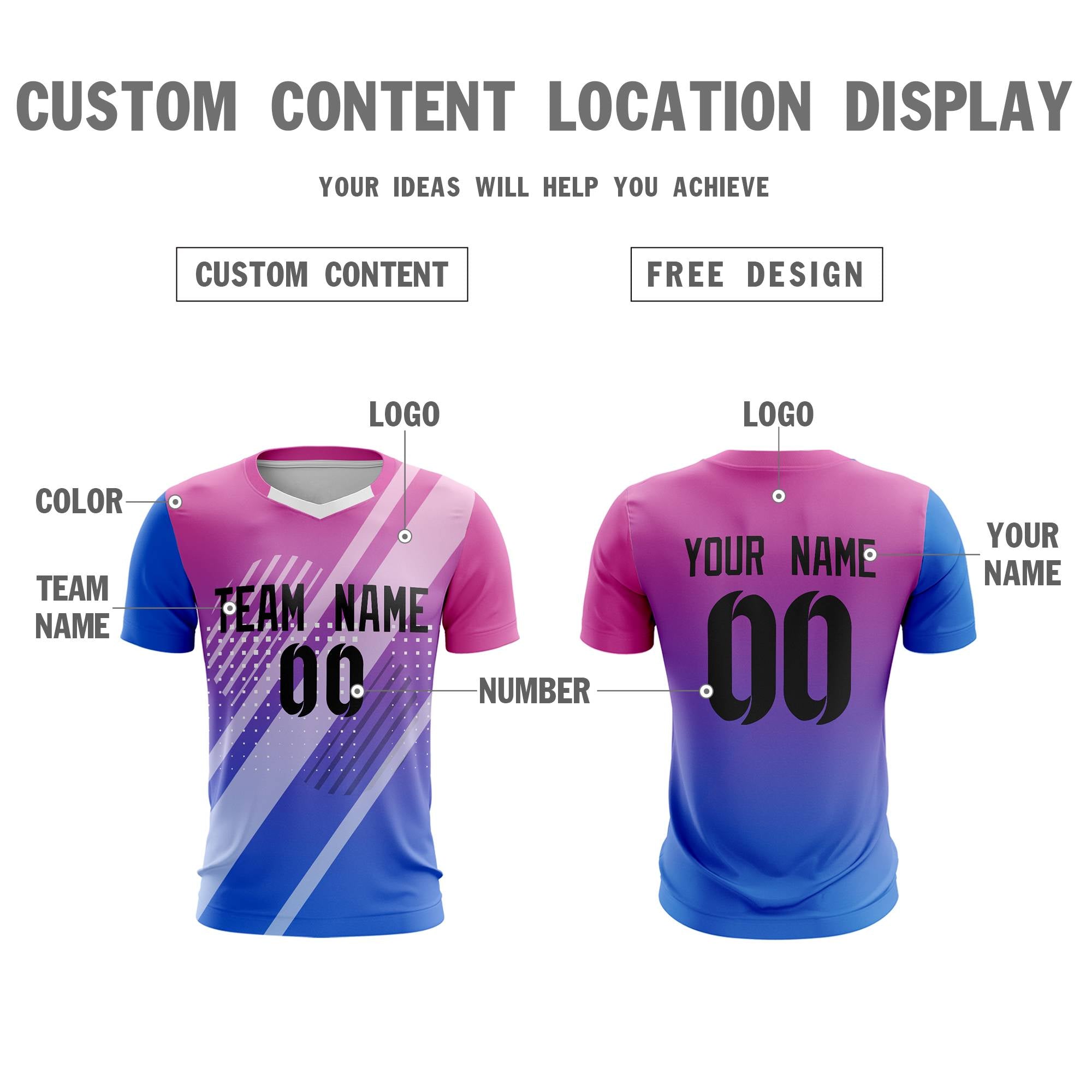 Custom Royal Black Pink Breathable Sport Football Shirt Jersey