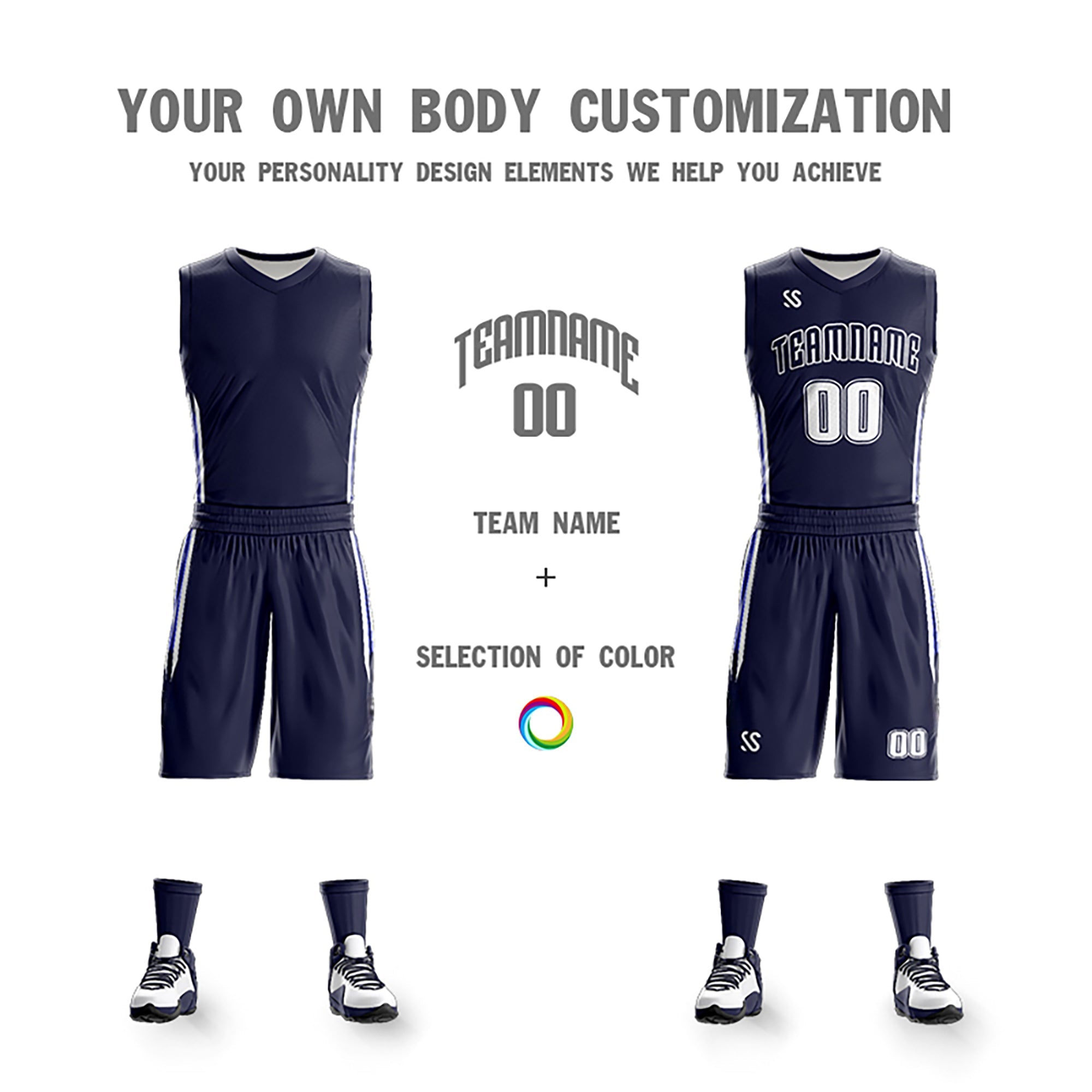 Benutzerdefinierte Navy Weiß Doppel Seite Kits Design Sportswear Basketball Jersey
