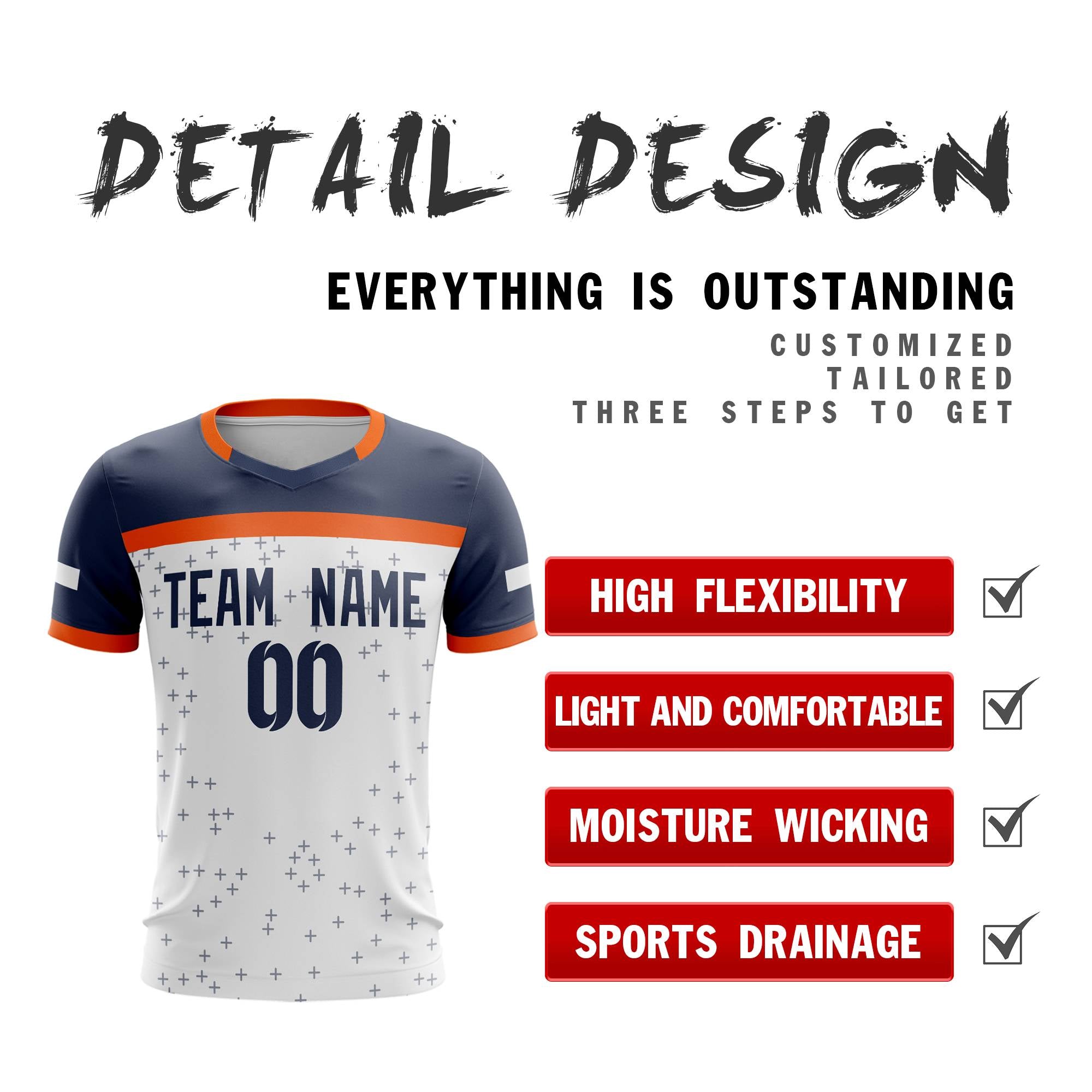 Custom White Navy Breathable Sport Football Shirt Jersey