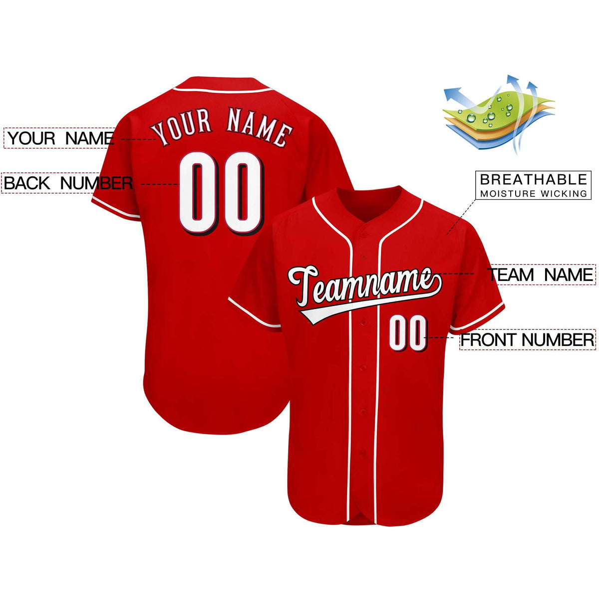 Custom Red Team Classic Style Authentic Baseball Jersey| KXKSHOP