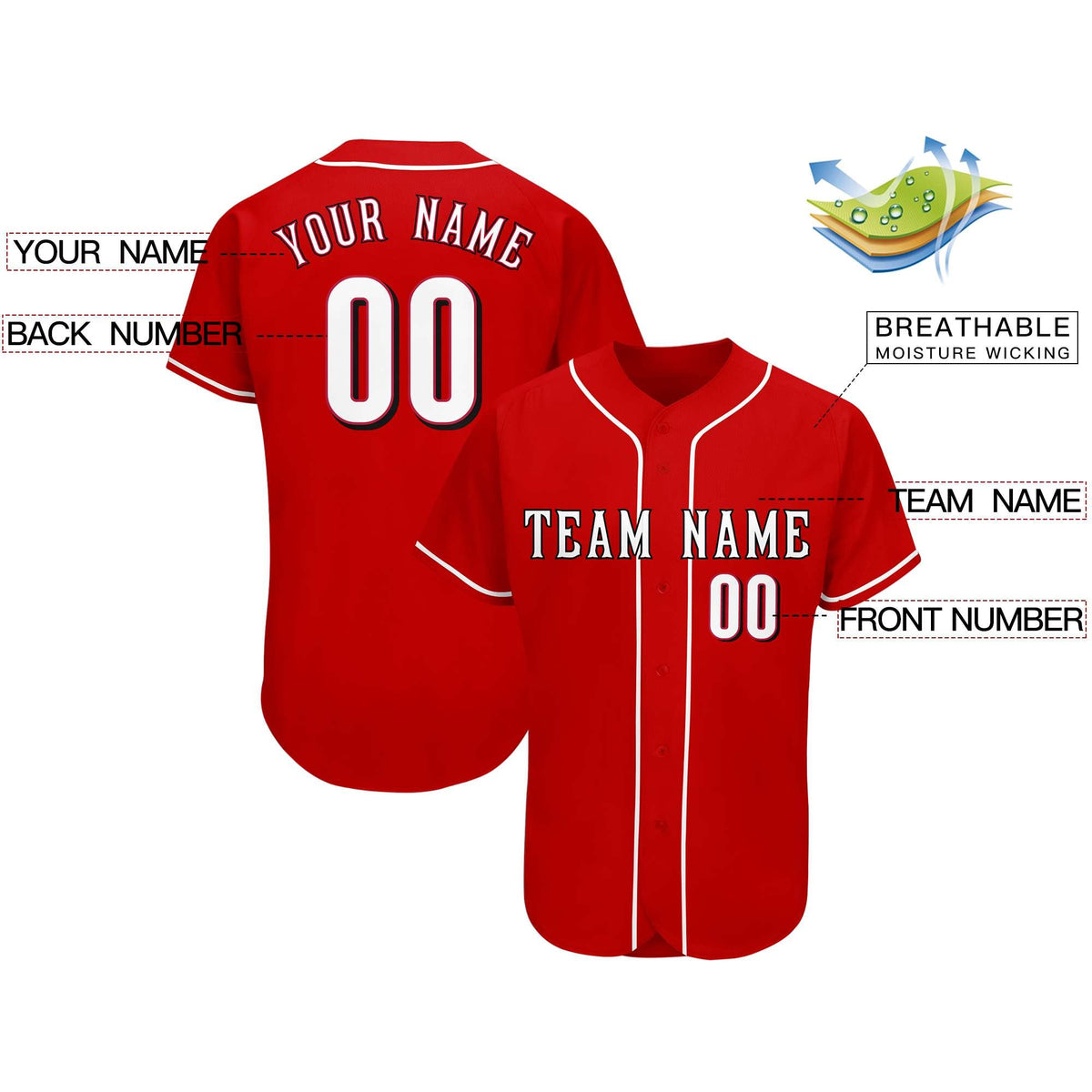 Custom Red Team Classic Style Authentic Baseball Jersey| KXKSHOP