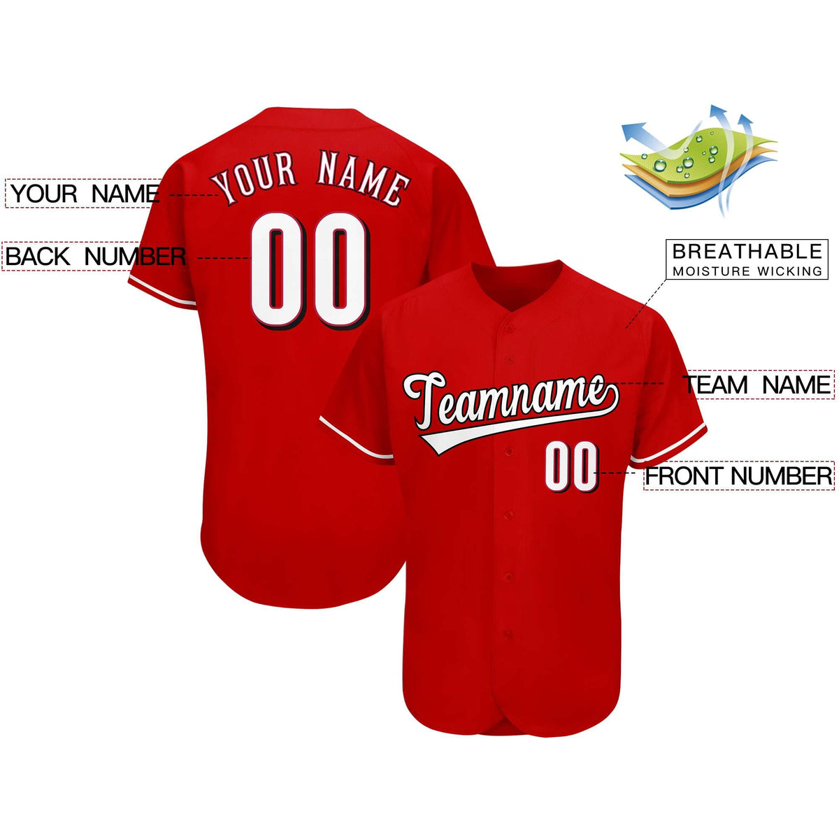 Custom Red Team Classic Style Authentic Baseball Jersey| KXKSHOP