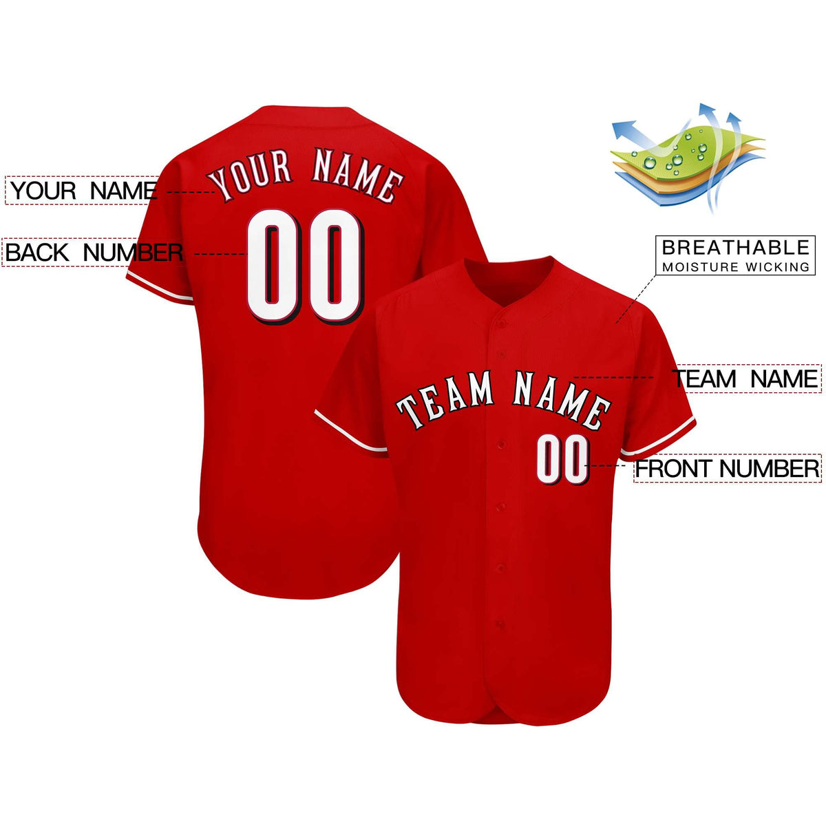 Custom Red Team Classic Style Authentic Baseball Jersey| KXKSHOP