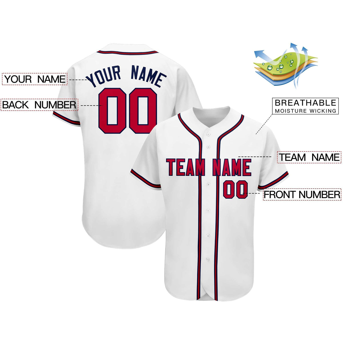 Custom White Team Classic Style Authentic Baseball Jersey| KXKSHOP