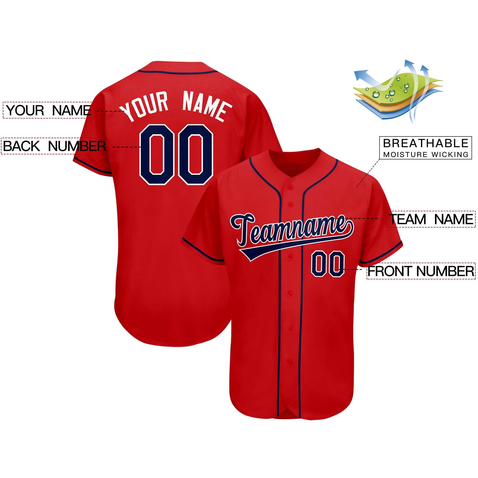 Custom Red Team Classic Style Authentic Baseball Jersey| KXKSHOP