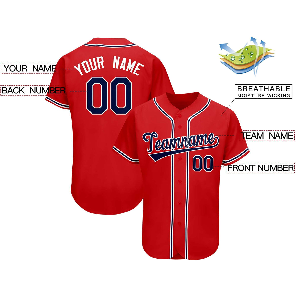 Custom Red Team Classic Style Authentic Baseball Jersey| KXKSHOP