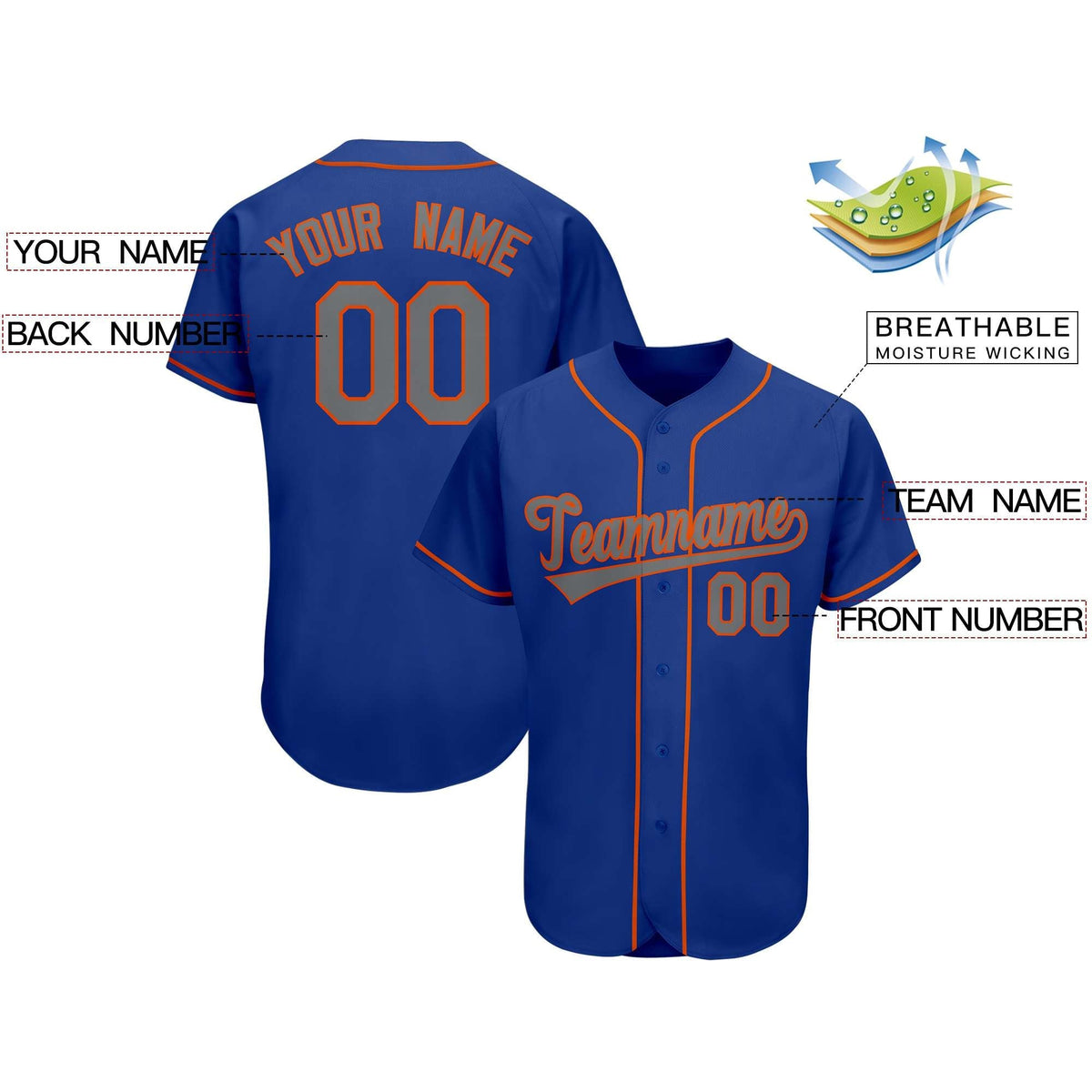 Custom Royal Team Classic Style Authentic Baseball Jersey| KXKSHOP