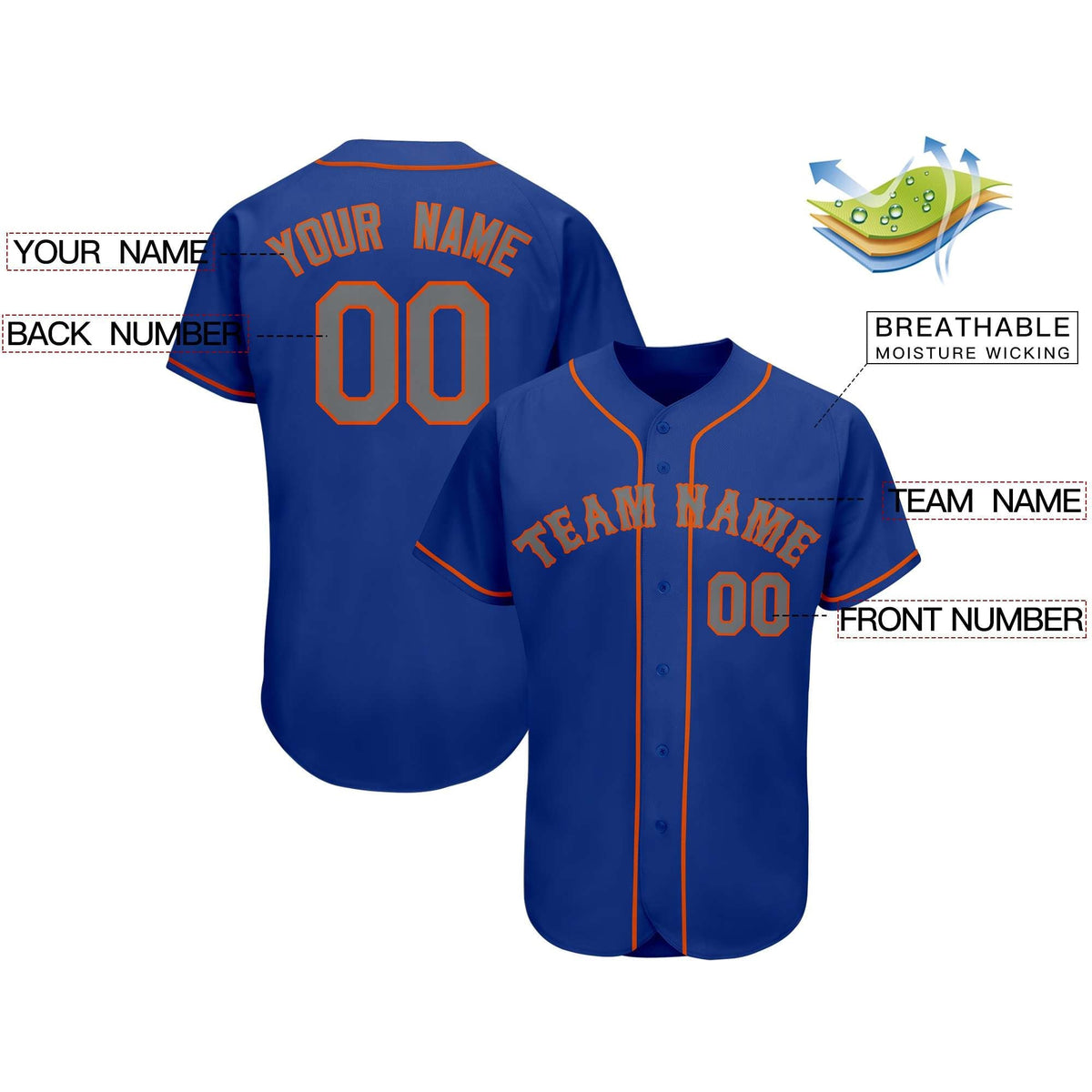 Custom Royal Team Classic Style Authentic Baseball Jersey| KXKSHOP