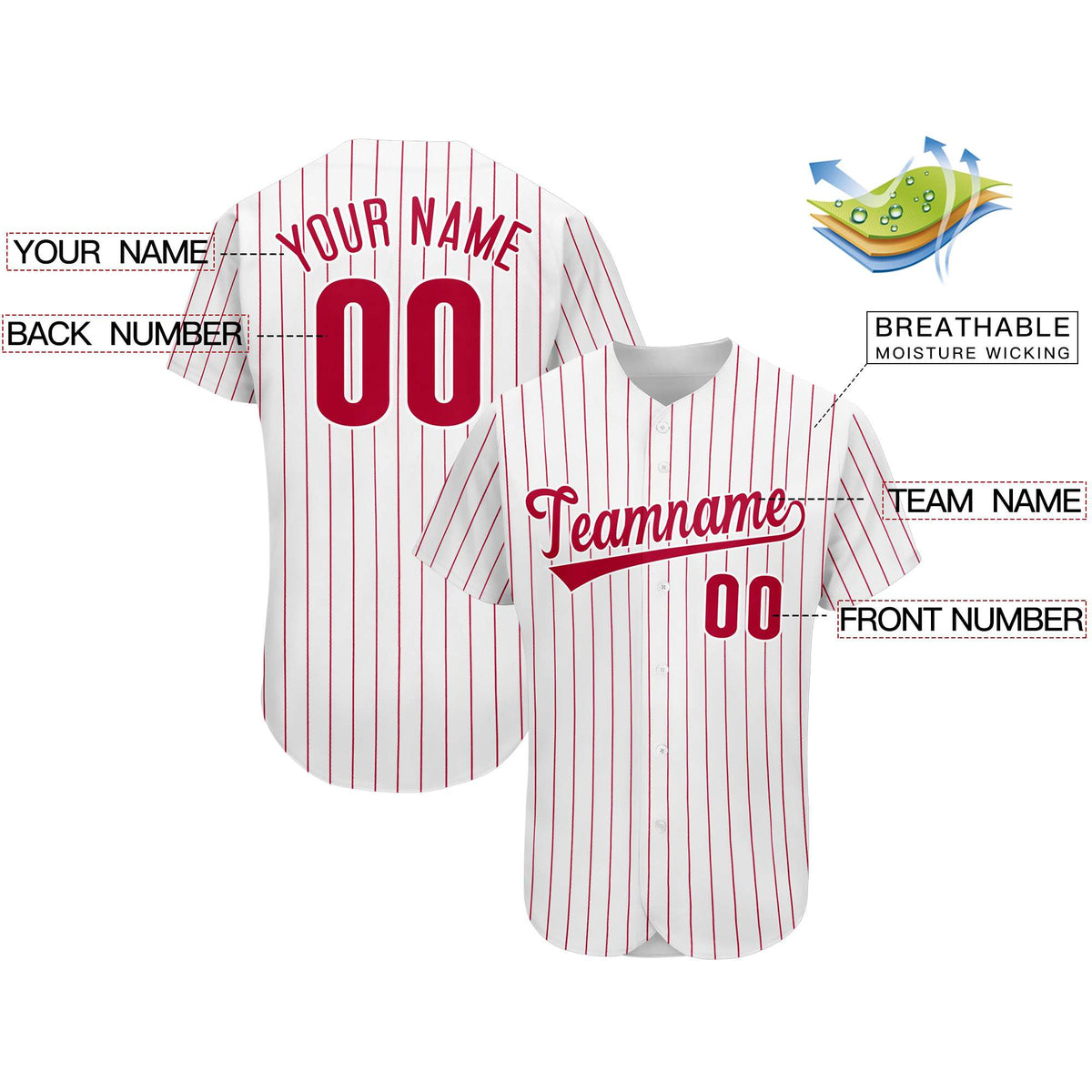 Custom Red Team Classic Style Stripe Fashion Authentic Baseball Jersey| KXKSHOP