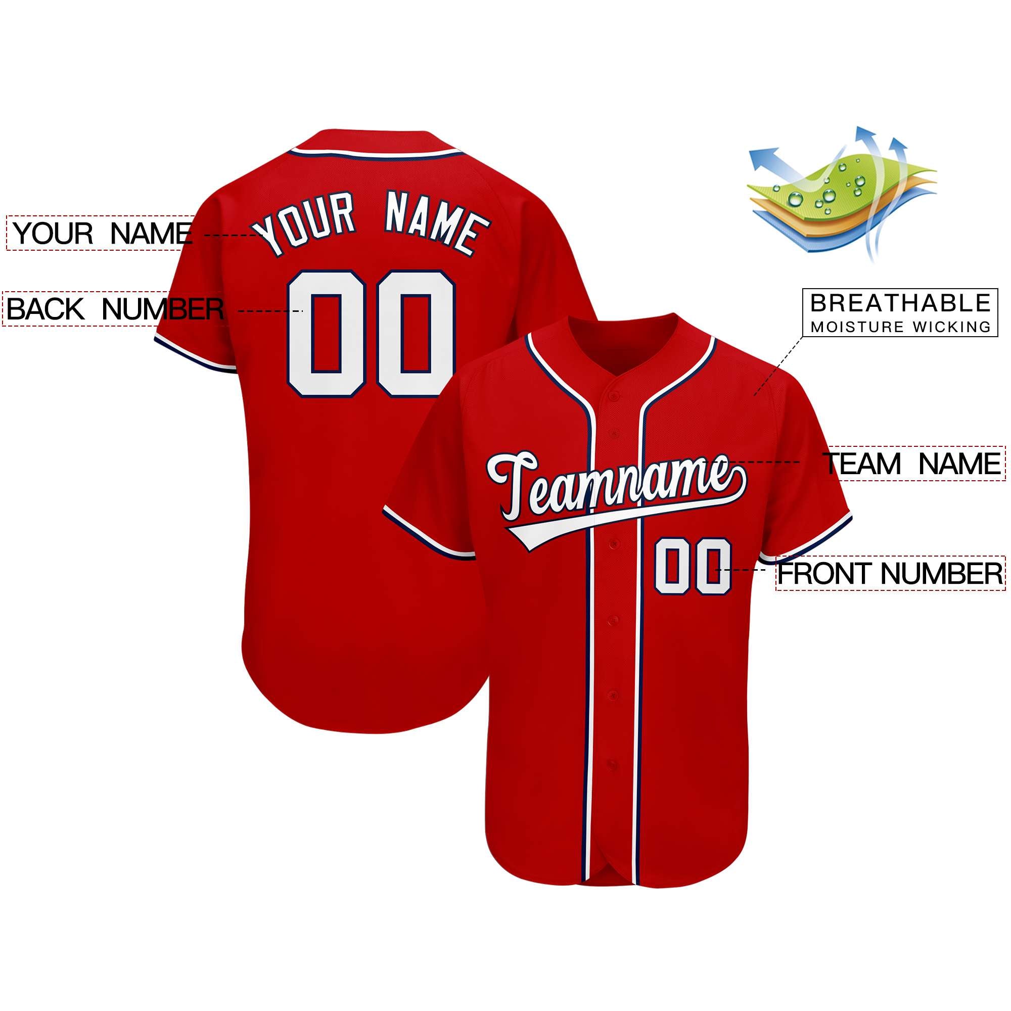 Custom Red Team Classic Style Authentic Baseball Jersey| KXKSHOP