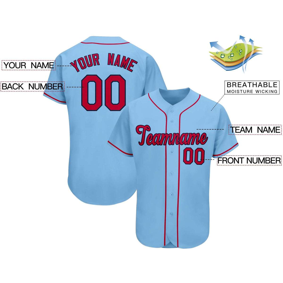 Custom Light Blue Team Classic Style Authentic Baseball Jersey| KXKSHOP