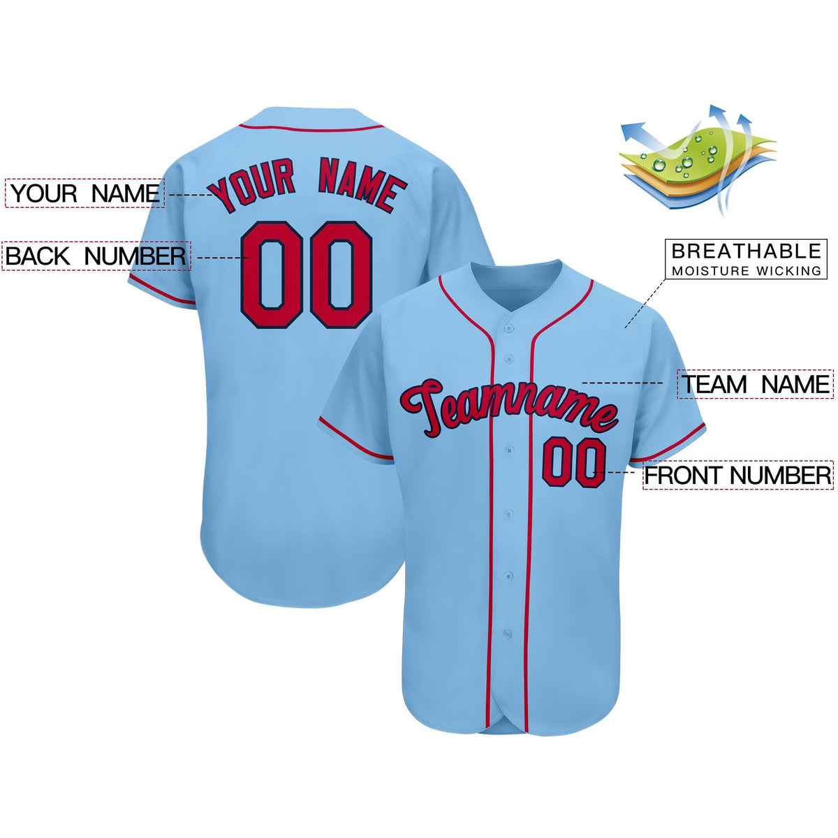 Custom Light Blue Team Classic Style Authentic Baseball Jersey| KXKSHOP