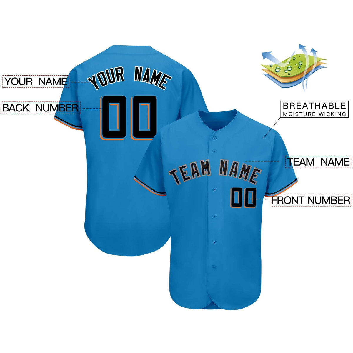 Custom Powder Blue Team Classic Style Authentic Baseball Jersey| KXKSHOP