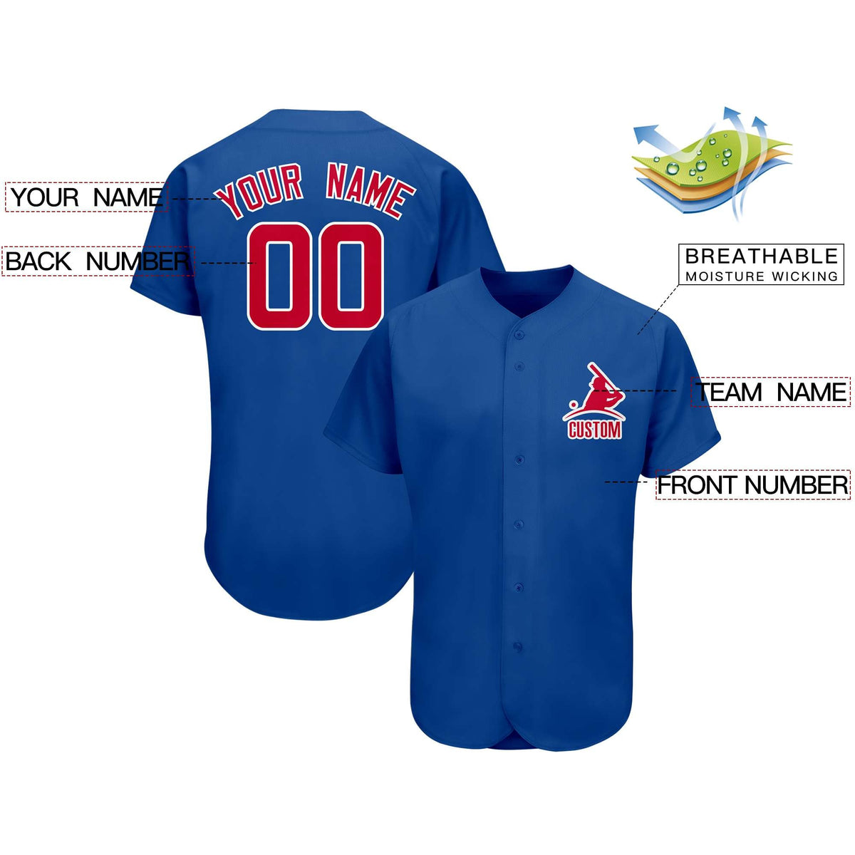 Custom Royal Team Classic Style Authentic Baseball Jersey| KXKSHOP