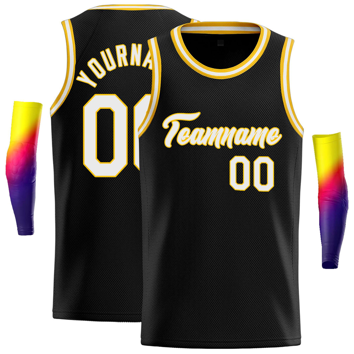 Custom Black White-Yellow Classic Tops Casual Basketball Jersey