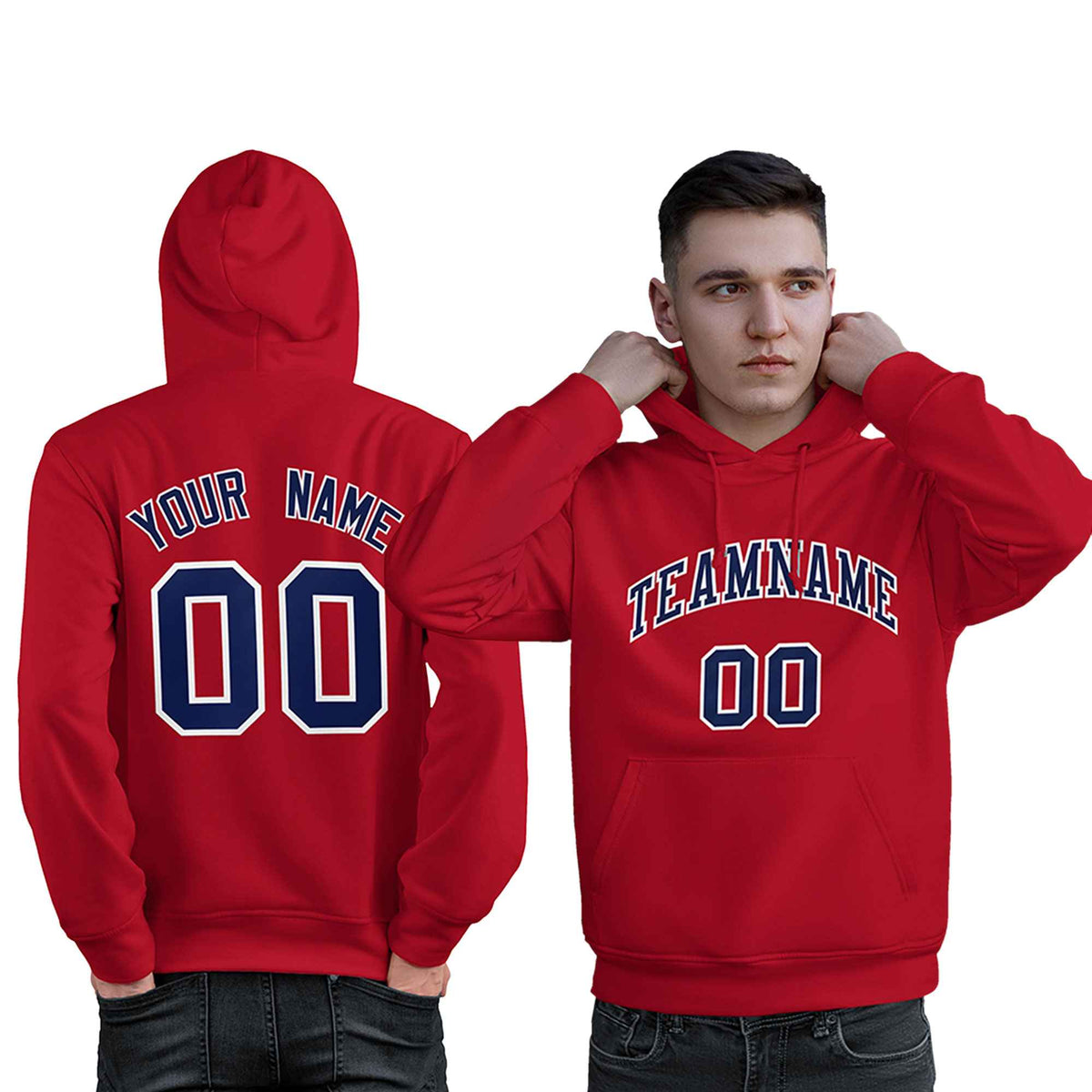 Custom Red Navy-White Classic Style Personalized Sport Pullover Hoodie| KXKSHOP