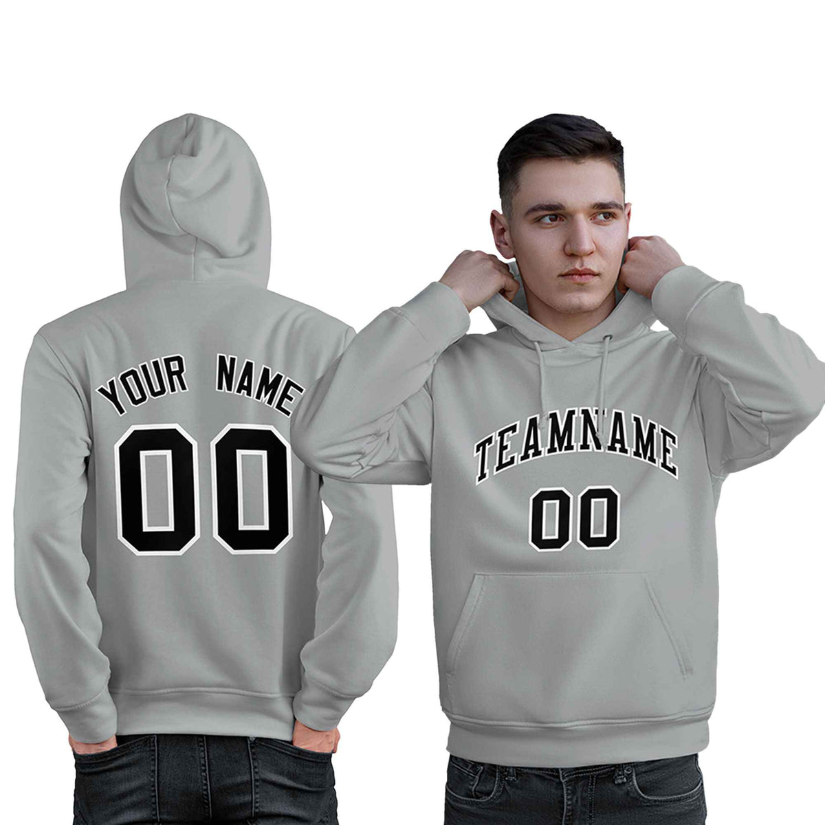 Custom Gray Black-White Classic Style Personalized Sport Pullover Hoodie| KXKSHOP