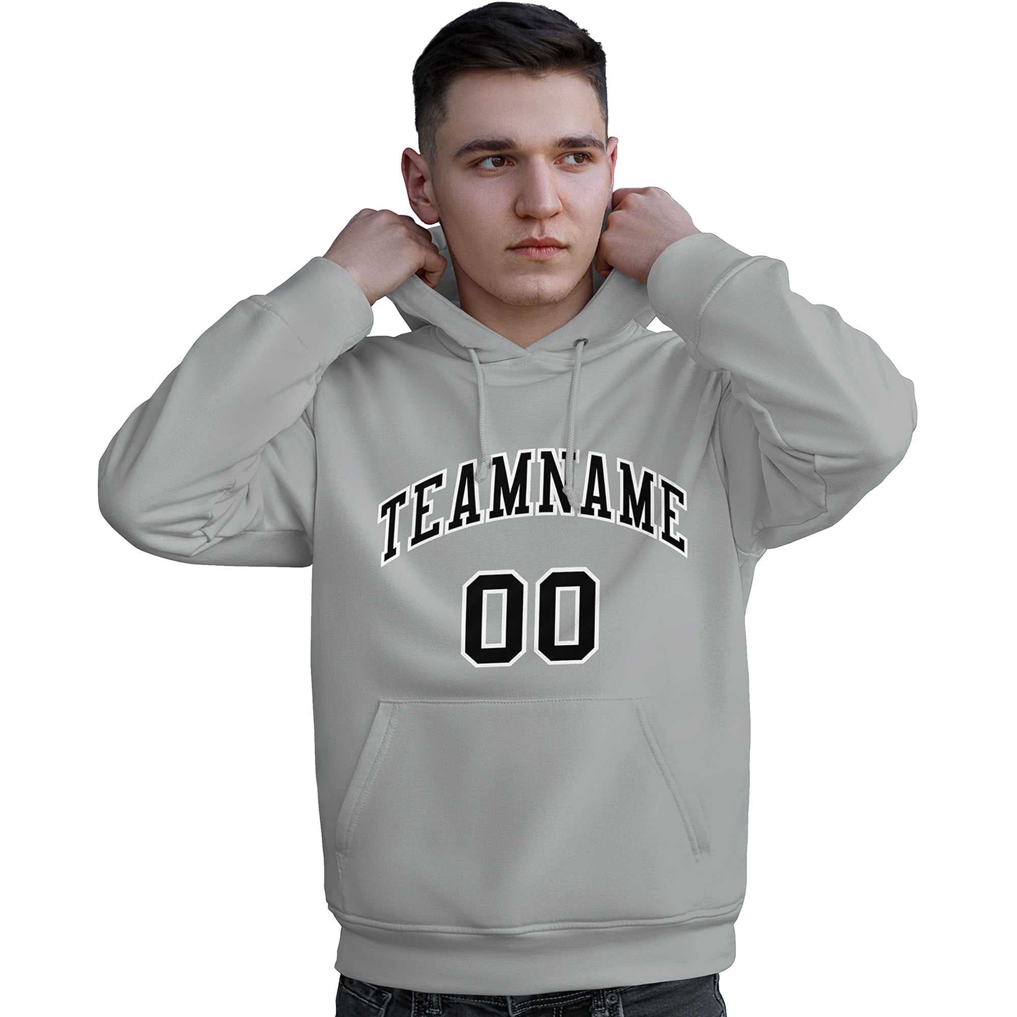 Custom Gray Black-White Classic Style Personalized Sport Pullover Hoodie| KXKSHOP